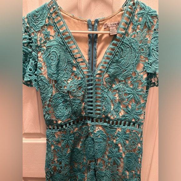 Love By Design, size small, teal lace romper - Picture 4 of 4